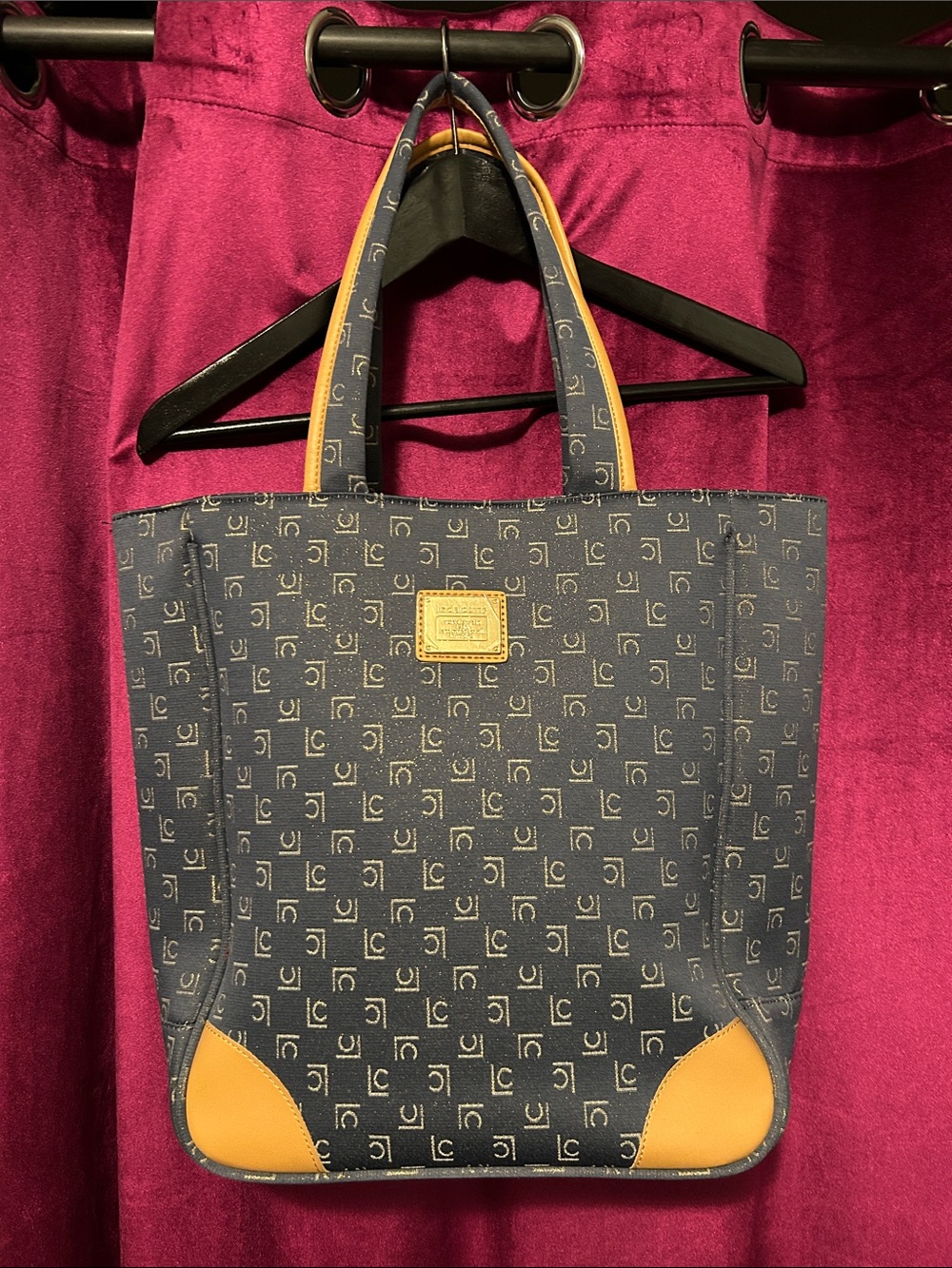 Liz Claiborne Navy Tote with Tan Accents